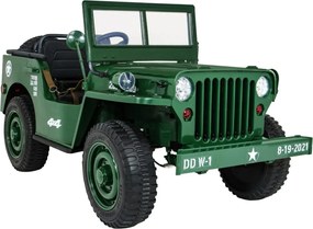 Ramiz Retro silné vojenské auto pre 3 deti Zelené + pohon 4x4 + úložné priestory + EVA + pomalý štart + MP3 LED