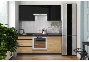 Kuchynská linka MARINA 180 cm dub craft/lesklá čierna