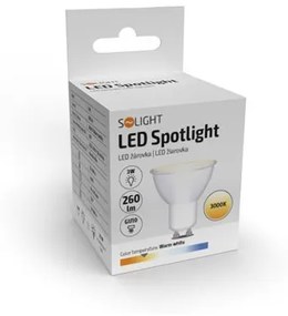 SOLIGHT LED žiarovka bodová PAR16 3W, GU10, 3000K, 260lm, teplá biela