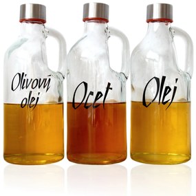 Fľaša na olej, na olivový olej a ocot, s uchom a uzáverom na závit SADA 3*1,15l