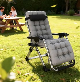 Polohovateľné skladacie záhradné lehátko s poduškou TDC01-BK čierna
