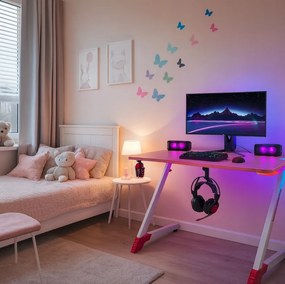 Ružový herný PC stôl s RGB LED osvetlením Šírka: 140 cm