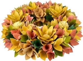 Veniec z drevených kvetov 30 cm, horčicová