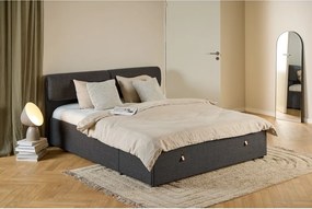 Tmavosivá čalúnená dvojlôžková posteľ s úložným priestorom s roštom 160x200 cm Calvi – Actona