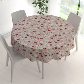 Biante Bavlnený okrúhly obrus Sandra SA-631 Červeno-biele vlčie maky na sivobéžovom Ø 50 cm