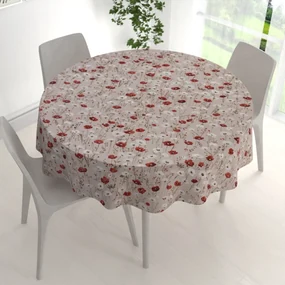 Biante Bavlnený okrúhly obrus Sandra SA-631 Červeno-biele vlčie maky na sivobéžovom Ø 80 cm
