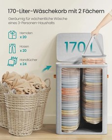 SONGMICS kôš na prádlo 170 L, 56 × 40 × 75 cm, šedý