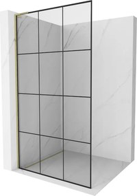 Mexen Kioto L, sprchová zástena Walk-In 120 x 200 cm, 8mm číre sklo čierny vzor, zlatý lesklý profil,800-120-103-50-77