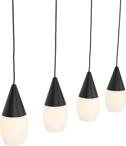 Moderné závesné svietidlo čierne s opálovým sklom 4-svetlo - Drop