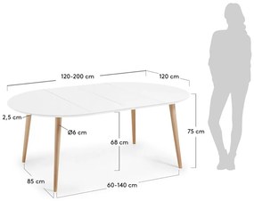 Biely rozkladací jedálenský stôl s bielou doskou ø 120 cm Oqui – Kave Home