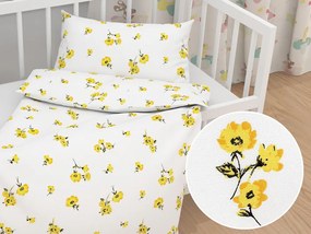 Biante Detské bavlnené posteľné obliečky do postieľky Sandra SA-084 Žlté kvety na bielom Do postieľky 90x140 a 40x60 cm