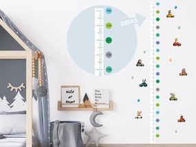 Meter s autíčkami a zvieratkami textilní prelepiteľná nálepka na stenu výška 140 cm