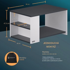 InternetovaZahrada Konferenčný stolík Santa Cruz 90x59x47cm - biely/antracit