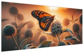 Obraz – Motýľ v zapadajúcom slnku (120x50 cm)