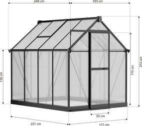 Skleník 210 x 183 x 248 cm, zosilnená konštrukcia,  polykarbonát 6 mm