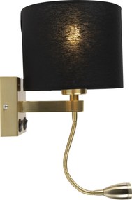 Art Deco nástenná lampa zlatá s USB a čiernym tienidlom - Brescia