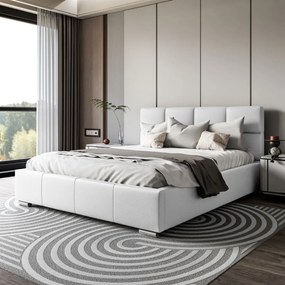 LUISI 160X200 ČALÚNENÁ MANŽELSKÁ POSTEĽ BIELA EKO-KOŽA S ÚLOŽNÝM PRIESTOROM
