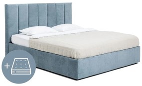 Modrá čalúnená dvojlôžková posteľ s úložným priestorom s matracom/s roštom 180x200 cm Thessa Bold Line – Bonami Selection