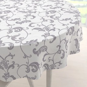 Biante Bavlnený okrúhly obrus Sandra SA-184 Sivé kvetované ornamenty na bielom Ø 110 cm