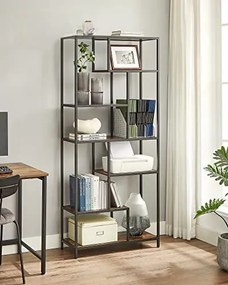 Regál na knihy, industriálny, 6 políc, 180x80x30cm