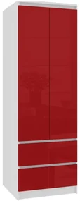 Skriňa STAR S 60 cm 2D 2SZ biela / červená, lesk