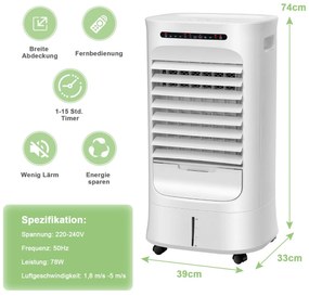 Prenosný odparovací ochladzovač vzduchu 3 v 1 s ventilátorom a zvlhčovačom biely