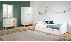 Detská posteľ z borovicového dreva s výsuvným lôžkom v bielo-prírodnej farbe 90x190 cm Kiara – Marckeric