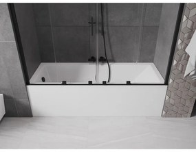 Mexen Velar Duo, 2-krídlová posuvná vaňová zástena 200 x 150 cm, 8mm číre sklo, čierny matný profil, 896-200-000-02-70