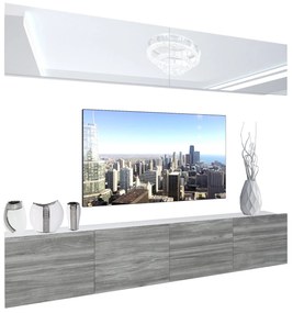 Obývacia stena Belini Premium Full Version biely lesk / šedý antracit Glamour Wood + LED osvetlenie Nexum 87