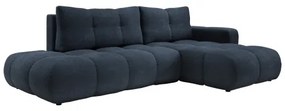 Rozkladacia rohová čalúnená sedacia súprava s úložným priestorom v tvare L ALMADA pravá modrá