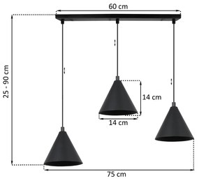 Závesné svietidlo Soho, 3x čierne kovové tienidlo, (fi 14cm)