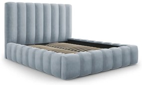 Svetlomodrá čalúnená dvojlôžková posteľ s úložným priestorom s roštom 180x200 cm Kelp – Micadoni Home