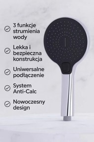 Erga Zumba, 3-funkčná ručná sprchová hlavica, chróm, ERG-YKA-BP.ZUMBA-CHR