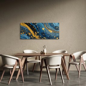 Obraz - Modrá abstrakcia so zlatom (120x50 cm)