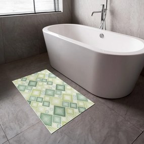 Kúpeľňová penová rohož / predložka PRO-069 Zelené designové štvorce - metráž šírka 65 cm