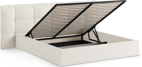 Slonovinová čalúnená dvojlôžková posteľ s úložným priestorom s roštom 200x200 cm Eric – Micadoni