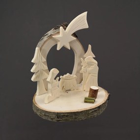 AMADEA Betlehem z masívneho dreva s kôrou ručne vyrezaný, 16 x 14 cm, český výrobok