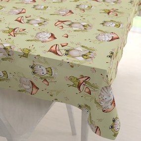 Biante Detský bavlnený obdĺžnikový obrus Sandra SA-474 Žabky a zvieratká medzi hubami na zelenom 100x140 cm