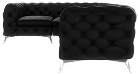 Čierna zamatová rohová pohovka (ľavý roh/do L) Chelsea – Ropez