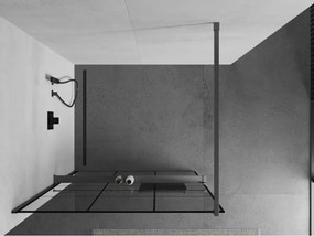 Mexen Kioto+, sprchová zástena Walk-In s poličkou a vešiakom 120 x 200 cm, 8mm číre sklo čierny vzor, grafitový profil, 800-120-121-95-77