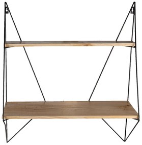 Nástenný kovový stojan s drevenými policami - 60 * 20 * 70 cm