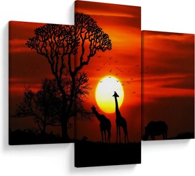Obraz - Siluety zvierat pri západe slnka (90x60 cm)