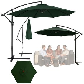 LEAN Bočný záhradný slnečník s nastaviteľným sklonom – 350 x 250 cm, zelený