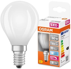 LED žiarovka E14 P45 6,5W = 60W 806lm 4000K Neutrálne 320° Stmievateľné vlákno OSRAM SUPER STAR