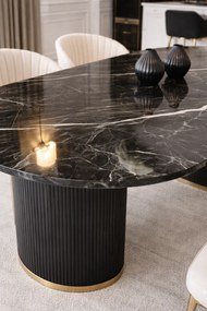 OVÁLNY JEDÁLENSKÝ STÔL LEANDRO ČIERNY MRAMOR 180 x 90 cm