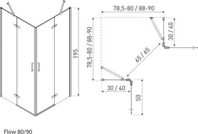 Novoterm Štvorcový sprchový kút NV-Flow 80x80 čierna/transparent - bez vaničky