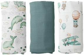 Sada 3ks bavlnených plienok PREMIUM, Airplanes - Ocean