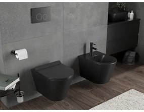 Mexen Rico, závesná WC misa 490x360x370 mm, Rimless Tornádo + WC sedadlo z duroplastu, čierna matná, 30720185T