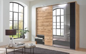 Šatníková skriňa so zrkadlom Emden, 225 cm, doskový dub/grafit