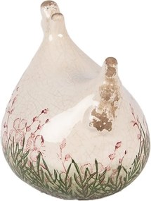 Béžová antik keramická sliepočka s kvetmi Rustic Flower - 12*11*13 cm